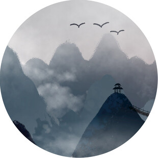 山间云雾飞鸟的诗意景象