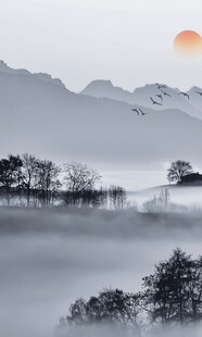 水墨山水间的日出美景