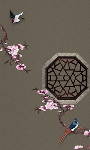中式花鸟窗景图