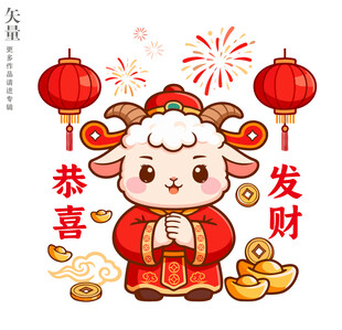 小羊贺岁恭喜发财装饰画