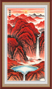 流水生财鸿运大头山水画招财画