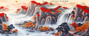 水墨山水瀑布风景图