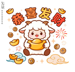小羊贺岁羊年恭喜发财装饰画窗花