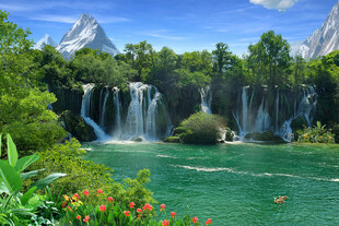 山水风景 风水风景画 瀑布 