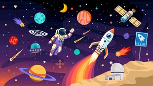 卡通太空宇航员星球宇宙火箭背景