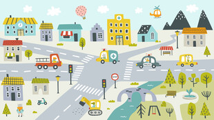 手绘城市小汽车卡通道路儿童背景