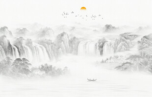 新中式黑白山水画背景墙