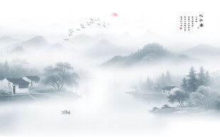 忆江南山水背景墙
