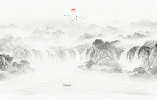新中式水墨山水画背景墙