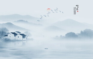 现代简约新中式水墨山水画背景墙