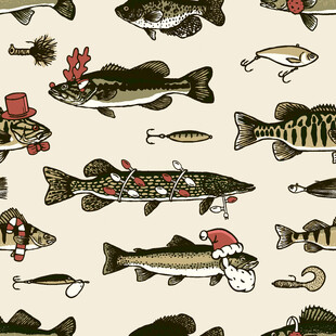 卡通风格多彩鱼类图案