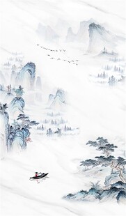 中式简约山水石纹玄关