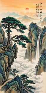 竖幅迎客松