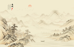 中式古典古风山水画背景