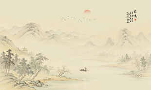 中式水墨山水国画电视背景墙