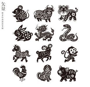 传统十二生肖插画图案12生肖图