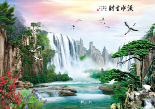 山水瀑布国画风景图
