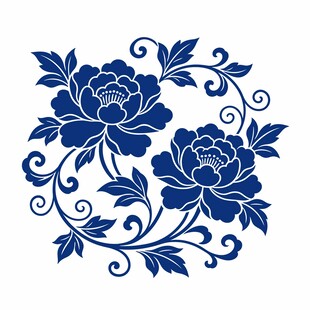 牡丹缠枝陶瓷花纹图案插画