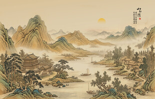 宋氏美学山水电视背景墙壁布墙纸