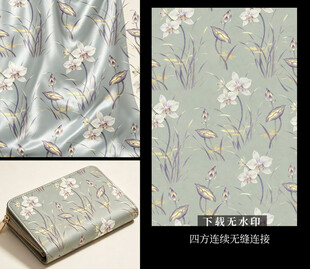 中式花卉图案真丝印花