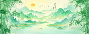 新中式水墨竹子