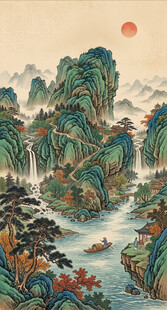 宋式青绿千里江山山水装饰画