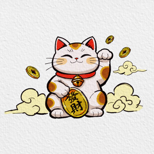 招财猫送福金币相伴