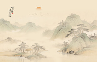 新中式屏风古风水墨山水画背景墙