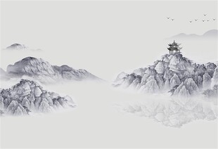 中式蓝色山水