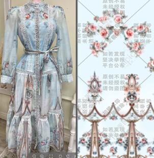 高清复古花卉图案连衣裙设计稿