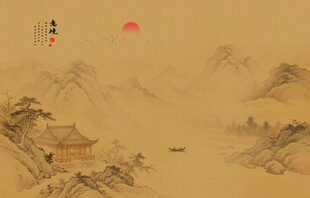 中式古典古风山水画背景壁画