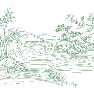 中国风山水线描风景封面纹理图