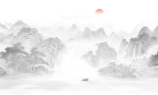 新中式山水情水墨画