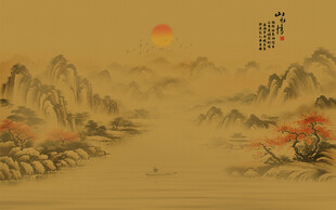 新中式壁画山水画电视背景墙