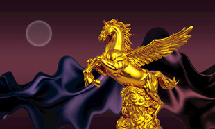 金色飞马于月夜山峦间