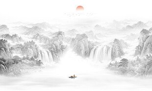 新中式水墨国画山水电视背景墙