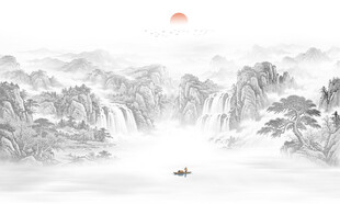 新中式水墨国画山水电视背景墙