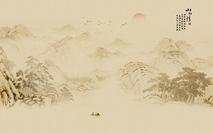 新中式水墨山水画古风背景墙壁画