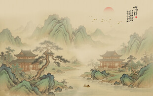中式古风古典山水画背景