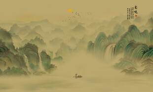 新中式古风山水背景装饰画壁纸