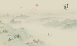 新中式国画山水电视背景墙