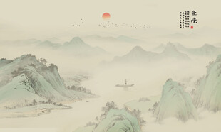 新中式壁画山水画电视背景墙