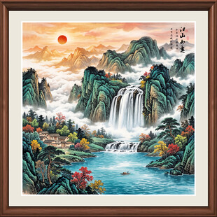 山水画玄关挂画