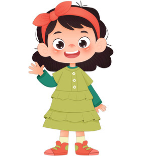 穿裙子打招呼可爱小女孩卡通插画