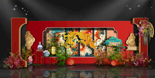 中式壁画迎宾区效果图