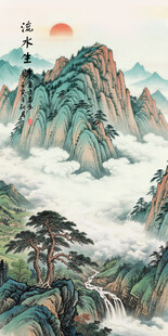 迎客松山水画