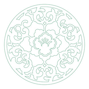 古典圆形团花纹样窗花线稿矢量图