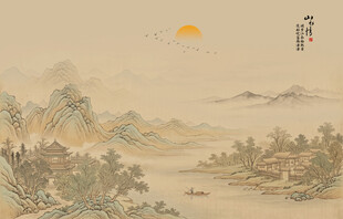 简约宋氏美学古画山水画壁画壁纸