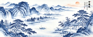 青花瓷山水画