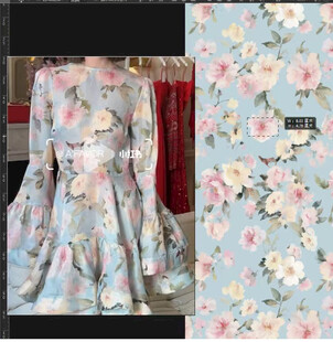 高清浅蓝碎花服饰面料